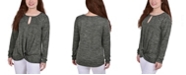 NY Collection Petite Long Sleeve Knit Keyhole Top